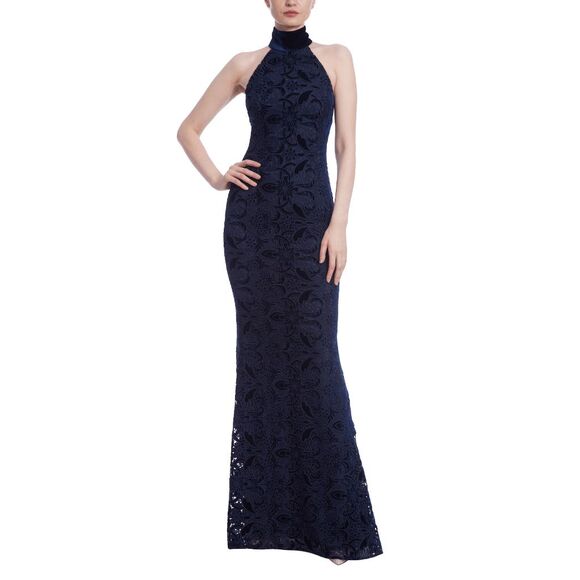Badgley Mischka High Neck Sleeveless Evening Gown In Navy SIZE US 10 $915 - Picture 1 of 11